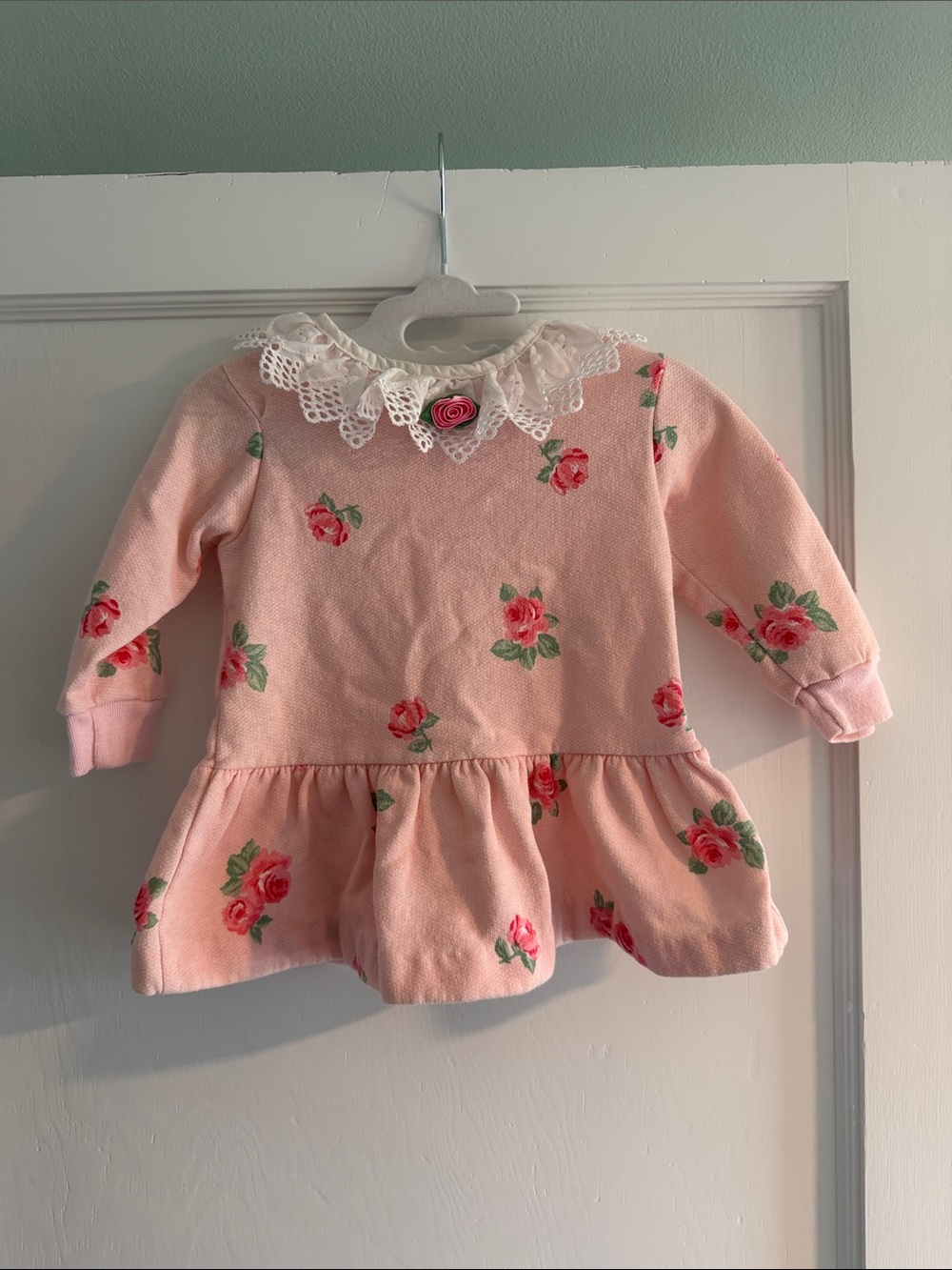 Pink Floral Lace-Collar Long Sleeve Shirt